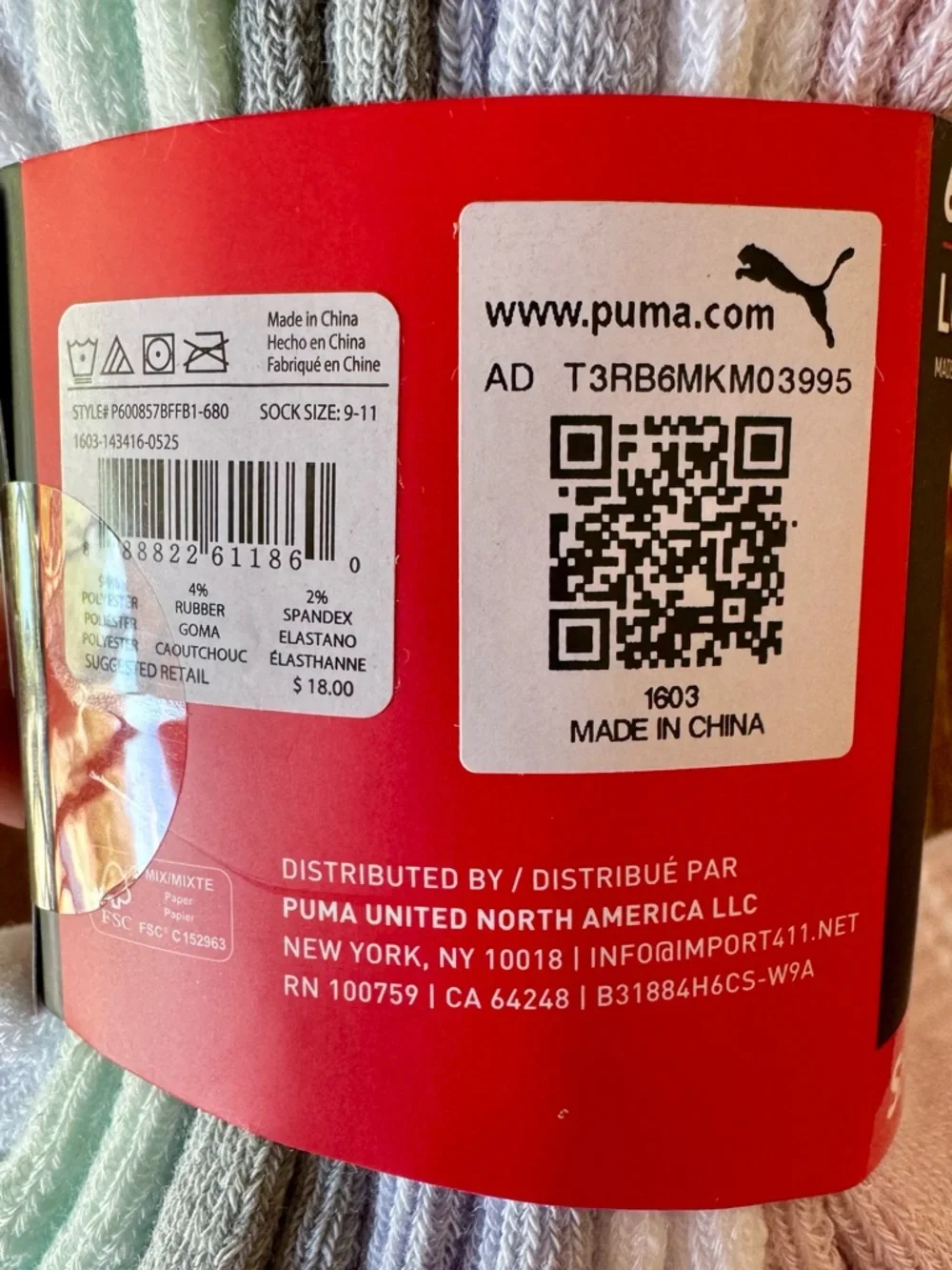 NIP 1 set of 6 pair Puma terry crew socks pastels - Picture 5 of 10